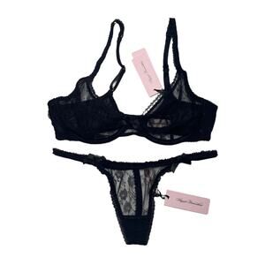 Agent Provocateur Laily 1 Plunge Underwired Bra and Thong Set Black Size 34C